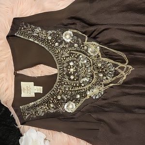 Surzi Chin for Maggy Boutique  Chocolate Brown Dress w Chain & Bead Detailing